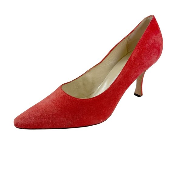 Manolo Blahnik Shoes Red Suede Leather Heels Pumps EU Size 36.5 or US 6 Italy - Picture 12 of 12